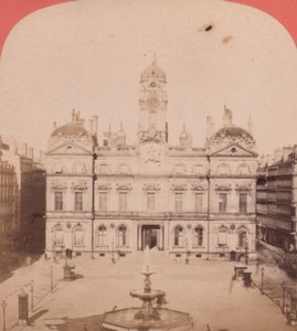 France Lyon City Hall Old Stereo Photo Neurdein 1880