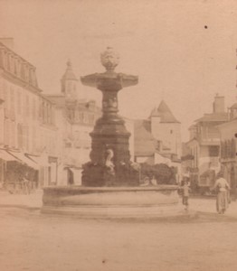 France Lourdes Fountain Place du Marcadal Old Stereo Photo Viron 1880