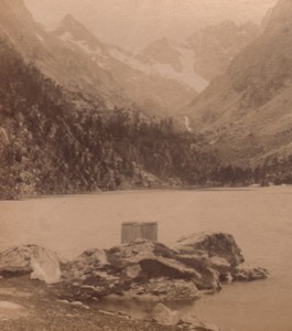 France Pyrenees Cauterets Gaube Lake Vignemale Old Stereo Photo Viron 1880