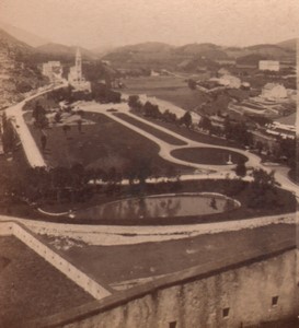 France Lourdes Basilica Notre Dame General View Old Stereo Photo Viron 1880