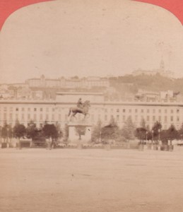 France Lyon place Bellecour Old Stereo Photo 1880