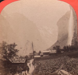 Switzerland Staubbach Lauterbrunnen valley Old Stereo Photo 1880