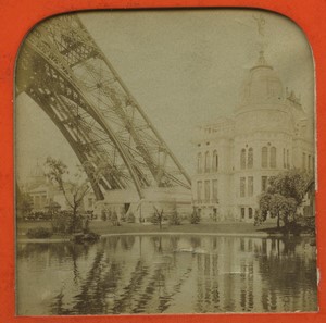 Paris World Fair Pavilion of Gas Eiffel Tower Old L.L. Stereoview Tissue 1889