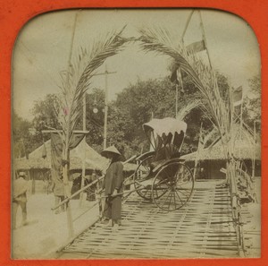 Paris World Fair Tonkinese rickshaw Old L.L. Photo Stereoview Tissue 1889