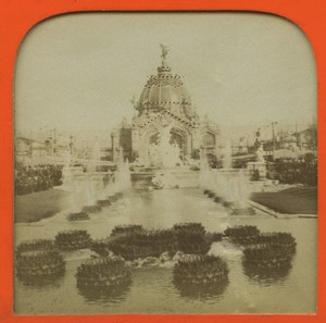 Paris World Fair Central Dome & Fountains Old L.L. Photo Stereoview Tissue 1889