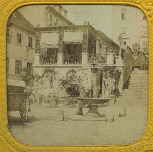 Germany Wiesbaden Fountain warm spring Old Block Photo Stereoview Tissue 1865