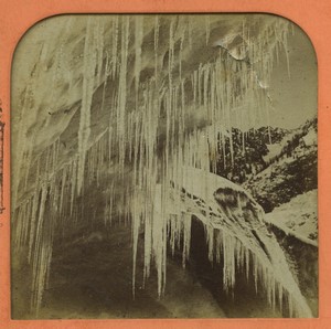 Switzerland source de l'Arveiron Icicles Old Block Photo Stereoview Tissue 1865