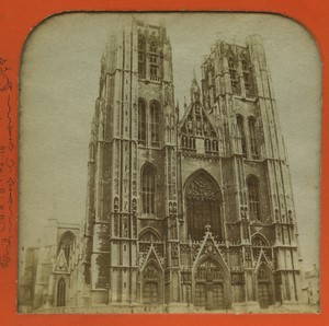 Belgium Brussels St Gudula Cathedral Old Block Photo Stereoview Tissue 1865