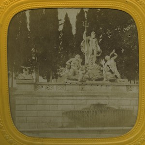 Italy Rome Piazza del Popolo Fontana del Nettuno Old E.L. Stereoview Tissue 1865