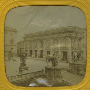 Italy Rome Piazza del Campidoglio Capitole Old E.L. Photo Stereoview Tissue 1865