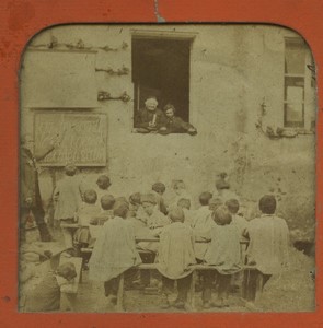 France outdoor school lesson Teacher Old Photo Stereoview Tissue 1865