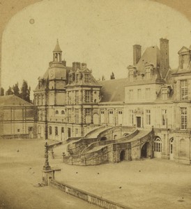 France Fontainebleau Chateau Façade Old Photo Stereo 1865