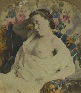 Paris Woman study Risque Old Erotic Photo Stereo Lamy 1861 #1
