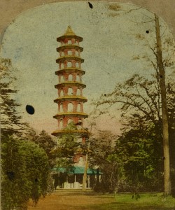 United Kingdom London Kew Gardens Pagoda Old colored Stereoview photo 1860