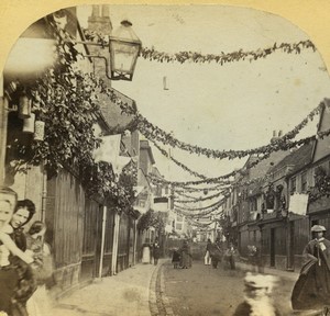 United Kingdom Decorated Street Fair Celebration Old Stereoview photo 1860's