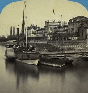 Germany Rhine Banks Biberich Duke of Nassau Castle Old Stereo photo Braun 1865