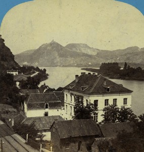 Rhine Banks Rolandseck Drachenfels & Nonnenwerth Old Stereo photo Braun 1865