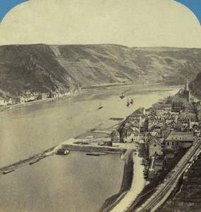 Germany Rhine Banks Saint Goar & Saint Goarshausen Old Stereo photo Braun 1865