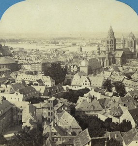 Germany Rhine Banks Mayence Panorama Old Stereo photo Braun 1865