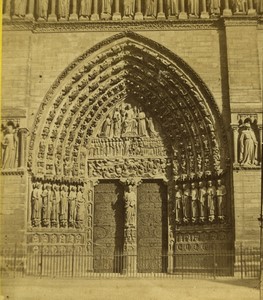 France Paris Second Empire Notre Dame Portal Old Stereo photo Vibien Golvin 1865