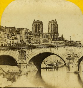 France Paris Second Empire Notre Dame Cathedral Old Stereo photo 1855