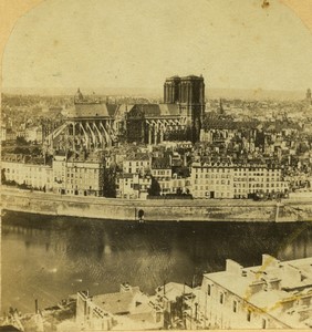 France Paris Second Empire Notre Dame Cathedral Old Stereo photo 1858