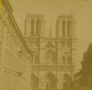 France Paris Second Empire Notre Dame Cathedral Façade Old Stereo photo 1865