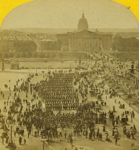 France Paris Second Empire Place de la Concorde Defilé du 15 aout ancienne Photo Stereo 1859