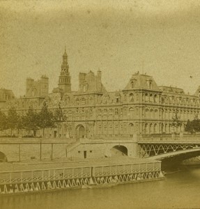 France Paris Nouveau Second Empire City Hall Seine River Old Stereo photo 1865