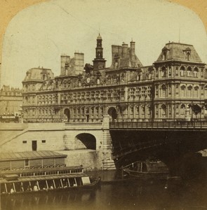 France Paris Second Empire City Hall Old Stereo photo 1858