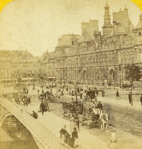 France Paris Second Empire City Hall snapshot Old Stereo photo Jouvin 1865