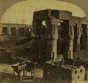 Egypt view at Luxor Lotus bud Old Stereo photo Francis Frith 1857