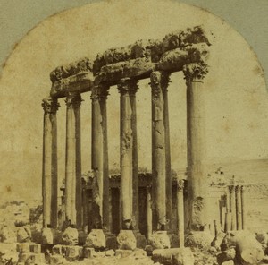 Palestine Temple of Jupiter Baalbek Columns Old Stereo photo Francis Frith 1857