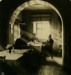 Switzerland Alps Mountain Refuge Dining Room Old Stereo photo NPG 1900's