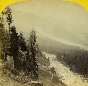 Savoie Alpes vallée de Chamonix Aiguille du Goûter Alpine Club ancienne Photo Stereo William England 1865