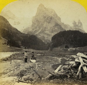 Suisse Alpes le Wellhorn Rosenlaui Alpine Club ancienne Photo Stereo William England 1865