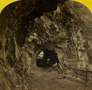 Switzerland Savoie road Tunnel near Martigny Old Stereo photo England 1865
