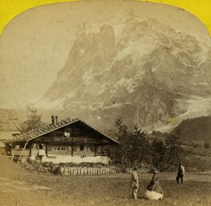 Suisse Alpes Grindelwald Wetterhorn Alpine Club ancienne Photo Stereo William England 1865