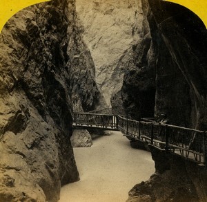 Switzerland Alps Martigny gorges of Trient Alpine Club Stereo photo England 1865