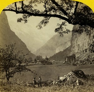 Suisse Alpes vallée de Lauterbrunnen Alpine Club ancienne Photo Stereo William England 1865