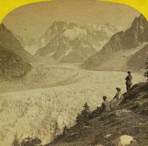 France Alpes Mer de Glace et Montanvert Alpine Club ancienne Photo Stereo William England 1865
