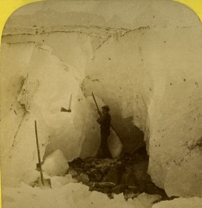 Switzerland Alps Trient Glacier Ice Breaker Old Stereo photo Block 1865