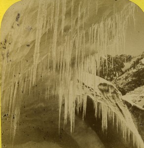 Switzerland Alps Stalactites at Abreuvoir spring Old Stereo photo Block 1865