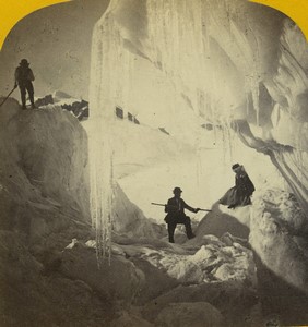 Switzerland Alps Valais Upper Rhone Glacier Old Stereo photo Braun 1865