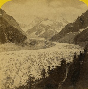 France Alps Chamonix Mer de Glace & Montanvert Old Stereo photo Tairraz 1865 #1