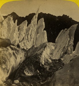 France Alps Mont Blanc Serac Crevasse Glacier Old Stereo photo Tairraz 1865