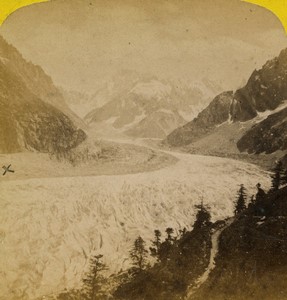 France Alps Chamonix Mer de Glace & Montanvert Old Stereo photo Tairraz 1865 #2