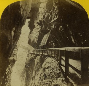 Switzerland Alps Gorges Tamina Schlucht Bad Pfäfers Old Stereo photo Fetzer 1870