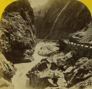 Switzerland Alps path to Bad Pfäfers Old Stereo photo Fetzer 1870's #1