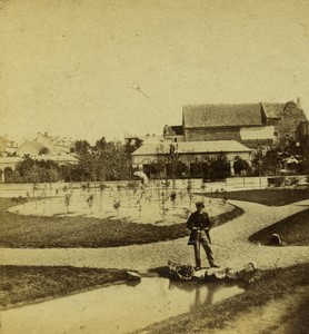 France or United Kingdom? Man standing in a park Old Stereo photo 1860